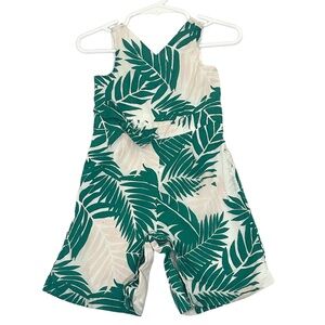 Janie and Jack Baby Girl Tropical Palm Leaf Romper Green Sleeveless 6-12m